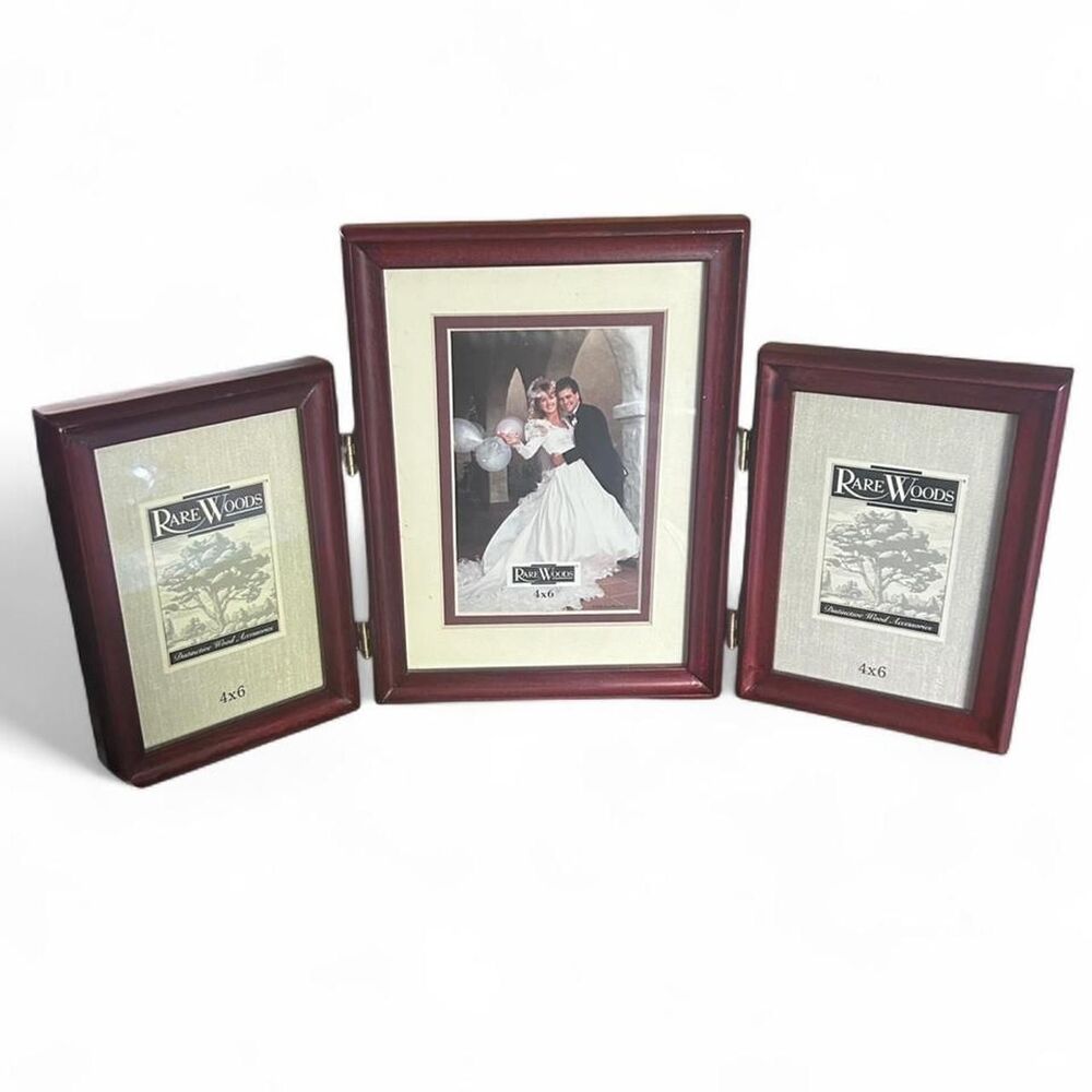NWT Cherry Vintage Rare Woods 4x6 Tri-Fold Picture Frame